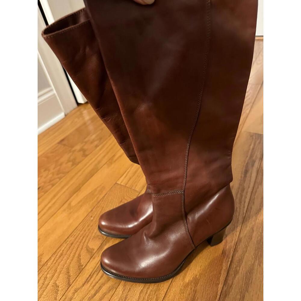 Sundance Brown Cognac  Leather High Heel Tall Boots Made in Italy Size 41/ US 10